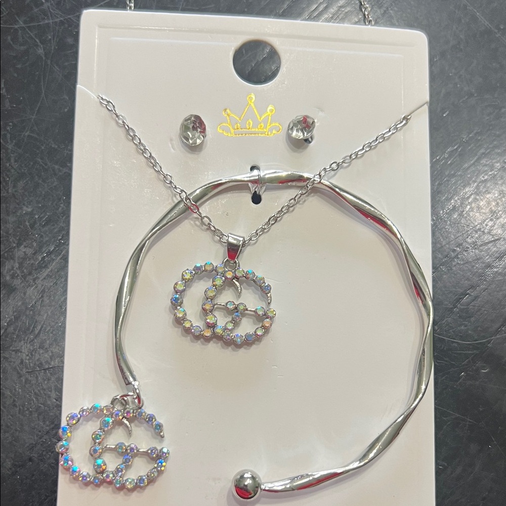 Silver Jewelry Set with Crystal AB stone Accents
